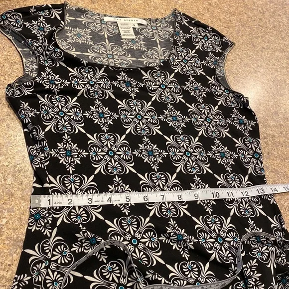Max Studio Dress Small With Cute Tie! Black Turquoise and White - Picture 6 of 16
